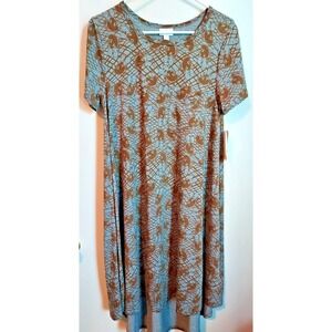 LuLaRoe Carly Dress Small Disney Mickey Mouse Print Gray Brown Short Sleeve